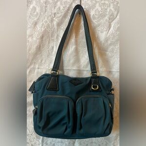 MZ Wallace Teal Green Nylon Zipper Shoulder Bag and Pouch Dust Bag Leather Trim
